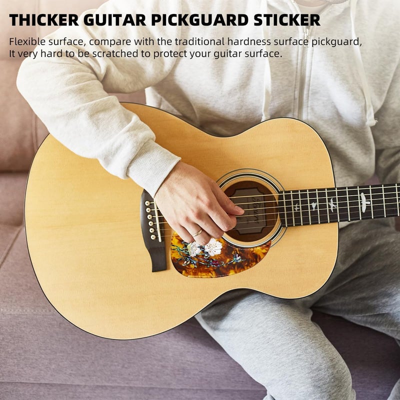 Domofa Acoustic Guitar Pickguard Thick Pick Guard Inlaid Abalone Flower for Most Martin Acoustic Guitar (Amber) - Image 2